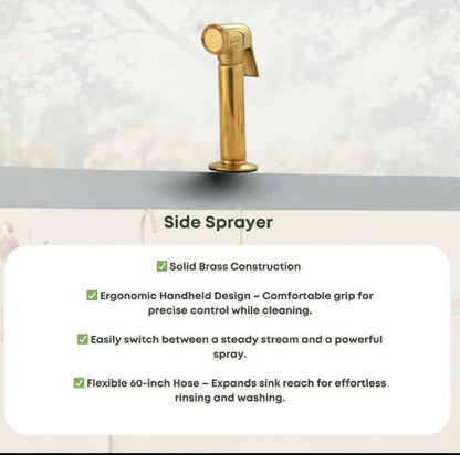 Unlacquered Brass Bridge Kitchen Faucet Set with Side Spray & Drinking Water Tap