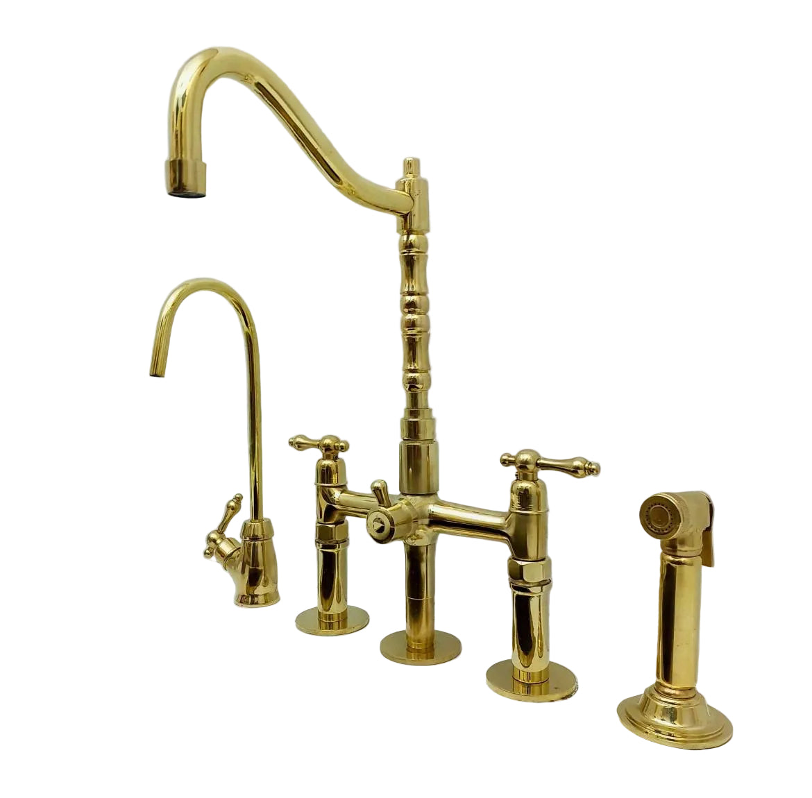 Luxury Brass Bridge Kitchen Faucet with Side Sprayer & Drinking Tap - Brasska