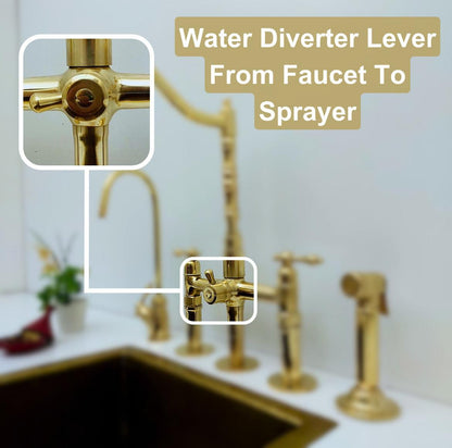 Luxury Brass Bridge Kitchen Faucet with Side Sprayer & Drinking Tap - Brasska