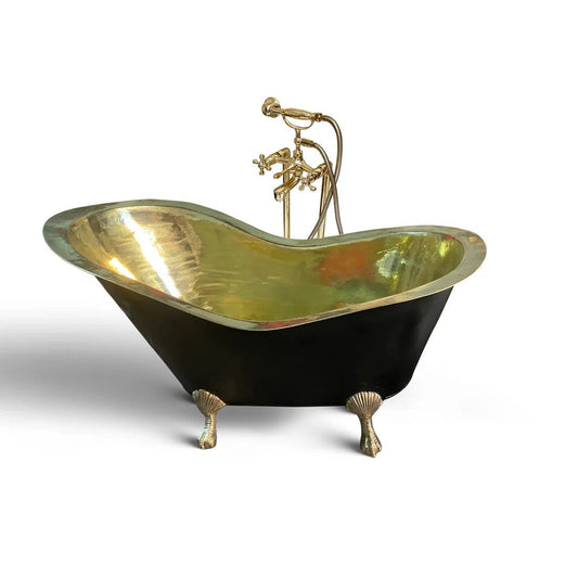 Luxury Brass & Copper Bathtub – Freestanding Clawfoot Tub, Handmade Moroccan Design - Brasska