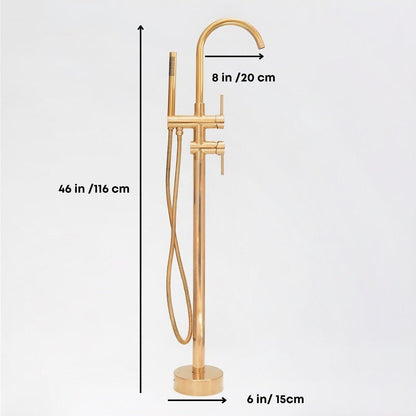 Luxury Brass Freestanding Tub Faucet with Hand Shower – Modern Floor Mounted Bath Filler - Brasska