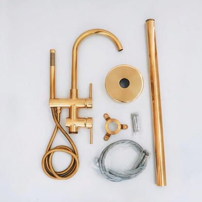 Luxury Brass Freestanding Tub Faucet with Hand Shower – Modern Floor Mounted Bath Filler - Brasska