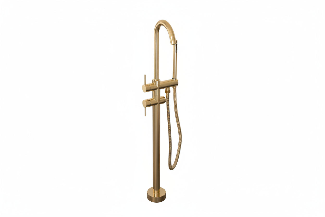 Luxury Brass Freestanding Tub Faucet with Hand Shower – Modern Floor Mounted Bath Filler - Brasska