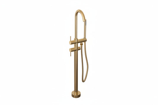Luxury Brass Freestanding Tub Faucet with Hand Shower – Modern Floor Mounted Bath Filler - Brasska