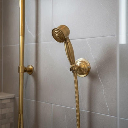 Luxury Brass Shower Set – Vintage Wall Mounted Rainfall Shower with Handheld Sprayer | Antique Gold Finish - Brasska