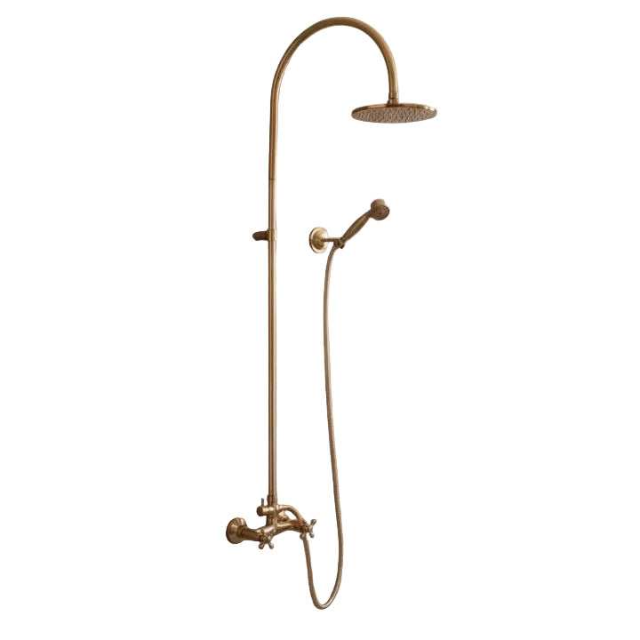 Luxury Brass Shower Set – Vintage Wall Mounted Rainfall Shower with Handheld Sprayer | Antique Gold Finish - Brasska