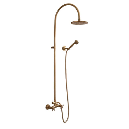 Luxury Brass Shower Set – Vintage Wall Mounted Rainfall Shower with Handheld Sprayer | Antique Gold Finish - Brasska