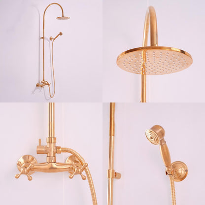 Luxury Brass Shower Set – Vintage Wall Mounted Rainfall Shower with Handheld Sprayer | Antique Gold Finish - Brasska