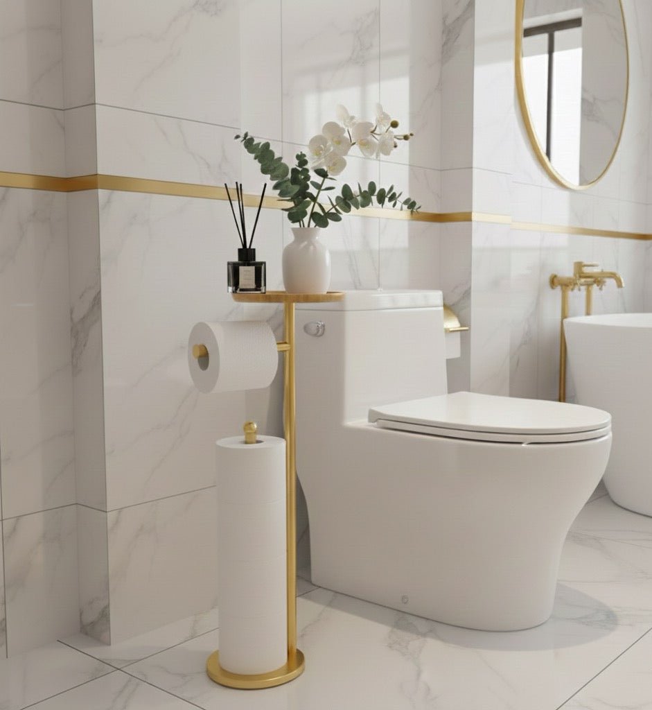 Luxury Brass Toilet Paper Stand – Multi-Roll Storage + Top Shelf - Brasska