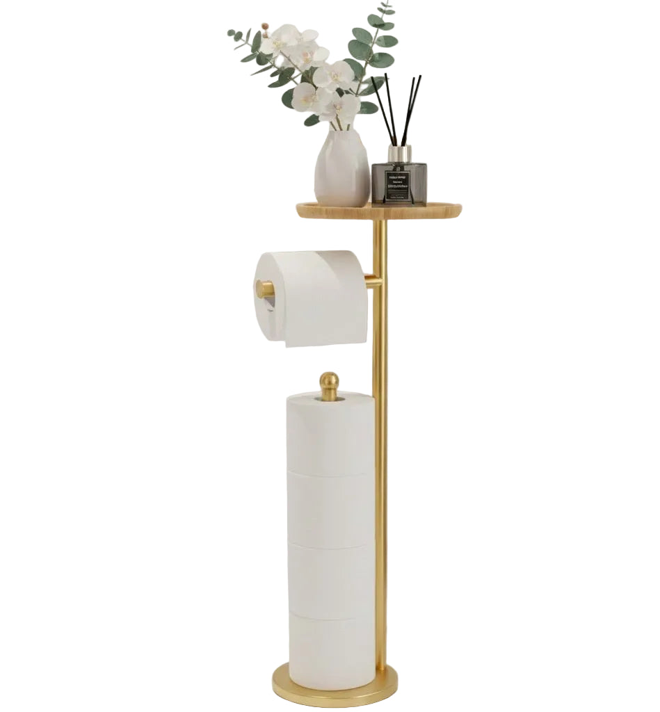 Luxury Brass Toilet Paper Stand – Multi-Roll Storage + Top Shelf - Brasska
