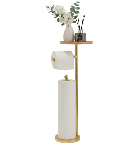 Luxury Brass Toilet Paper Stand – Multi-Roll Storage + Top Shelf - Brasska