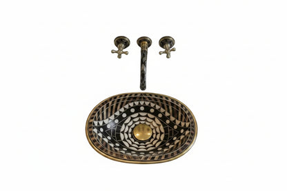 Luxury Handmade Brass Sink – Black & White Moroccan Design - Brasska