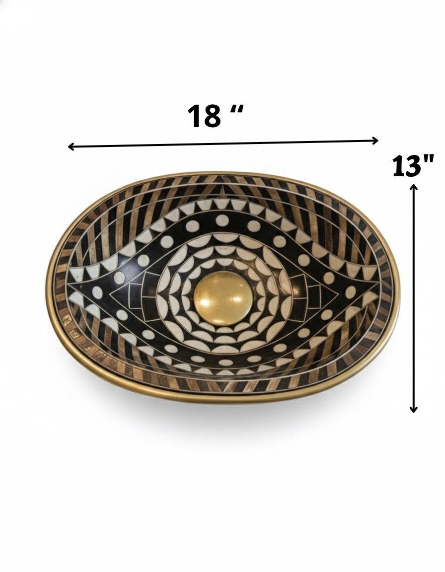 Luxury Handmade Brass Sink – Black & White Moroccan Design - Brasska