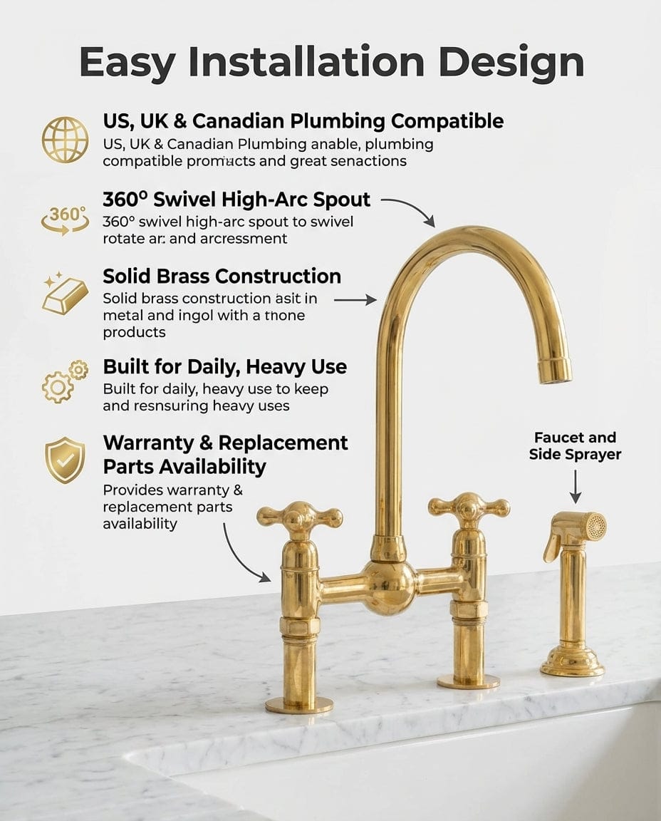 Luxury Unlacquered Brass Bridge Faucet Island Kitchen - Brasska