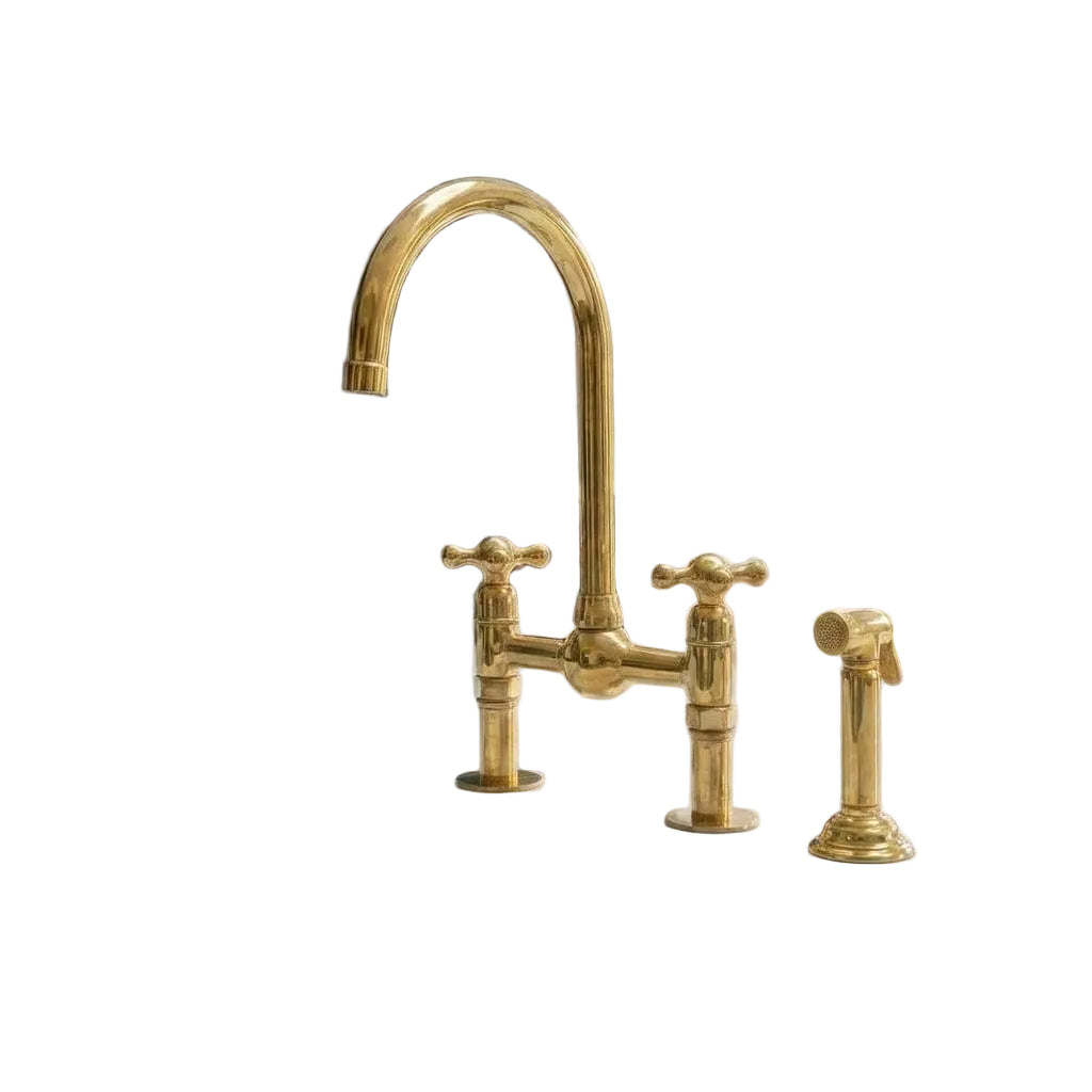 Luxury Unlacquered Brass Bridge Faucet Island Kitchen - Brasska