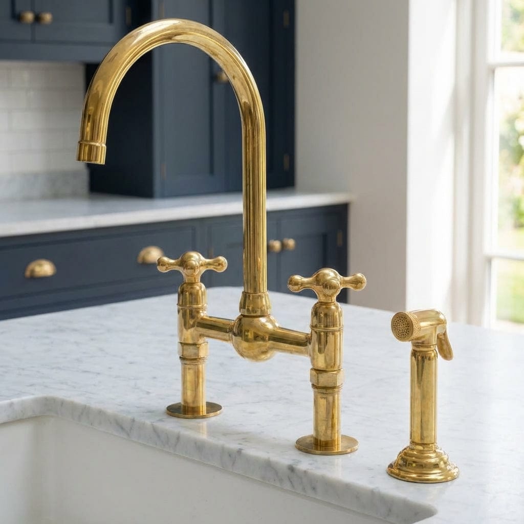 Luxury Unlacquered Brass Bridge Faucet Island Kitchen - Brasska