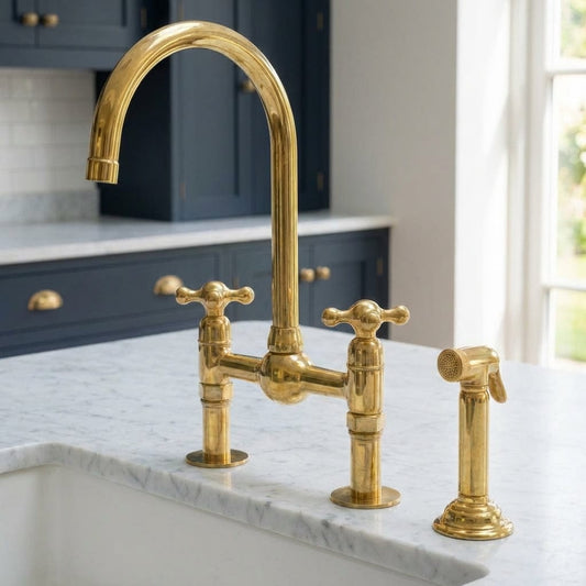 Luxury Unlacquered Brass Bridge Faucet Island Kitchen - Brasska