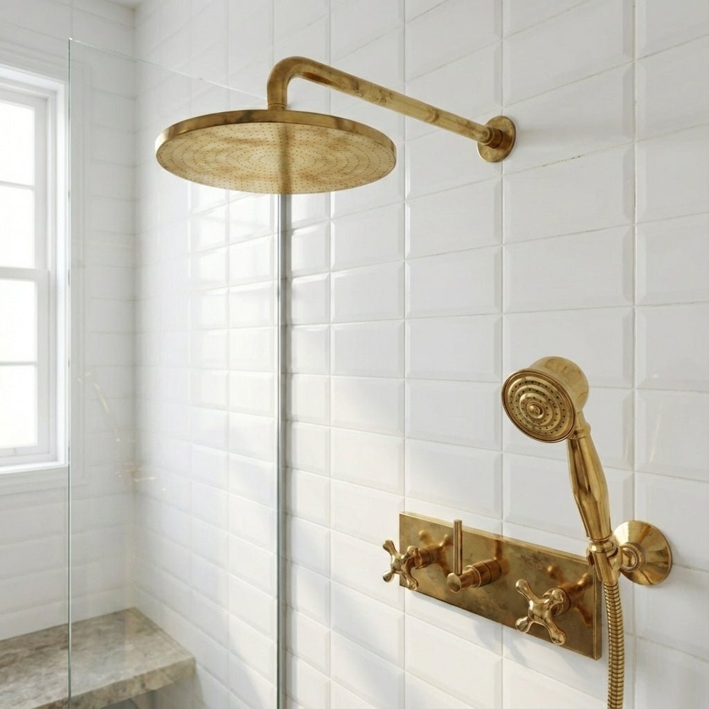 Luxury Unlacquered Brass Exposed Shower System - Brasska