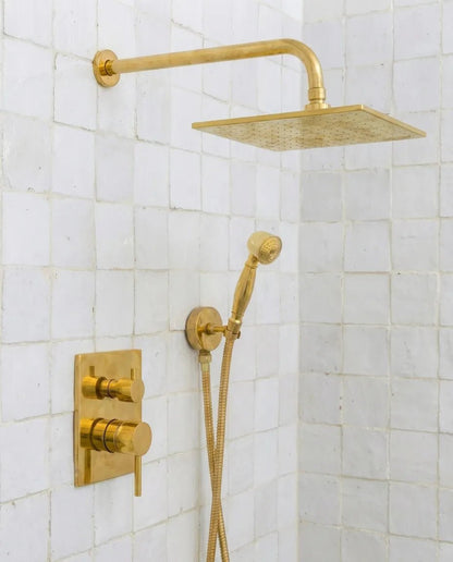 Luxury Unlacquered Brass Rain Shower System – Wall Mounted with Handheld Sprayer - Brasska
