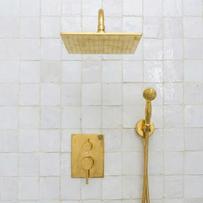 Luxury Unlacquered Brass Rain Shower System – Wall Mounted with Handheld Sprayer - Brasska