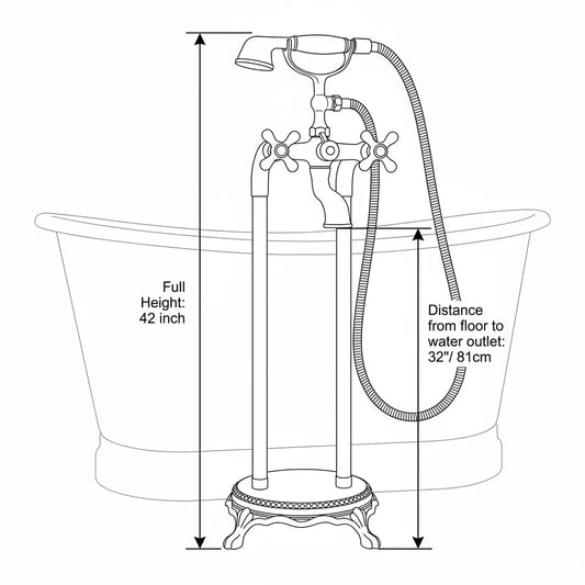 Luxury Unlacquered Brass Tub Filler – Floor Standing Bathtub Faucet Set - Brasska