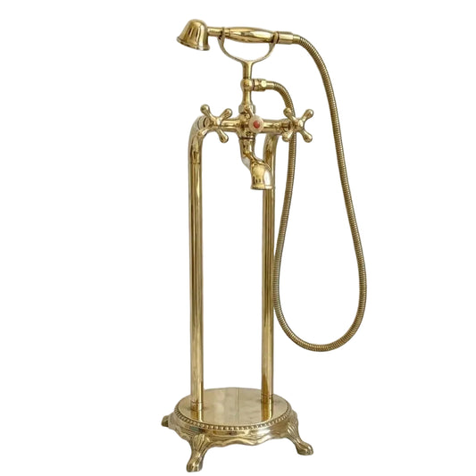 Luxury Unlacquered Brass Tub Filler – Floor Standing Bathtub Faucet Set - Brasska