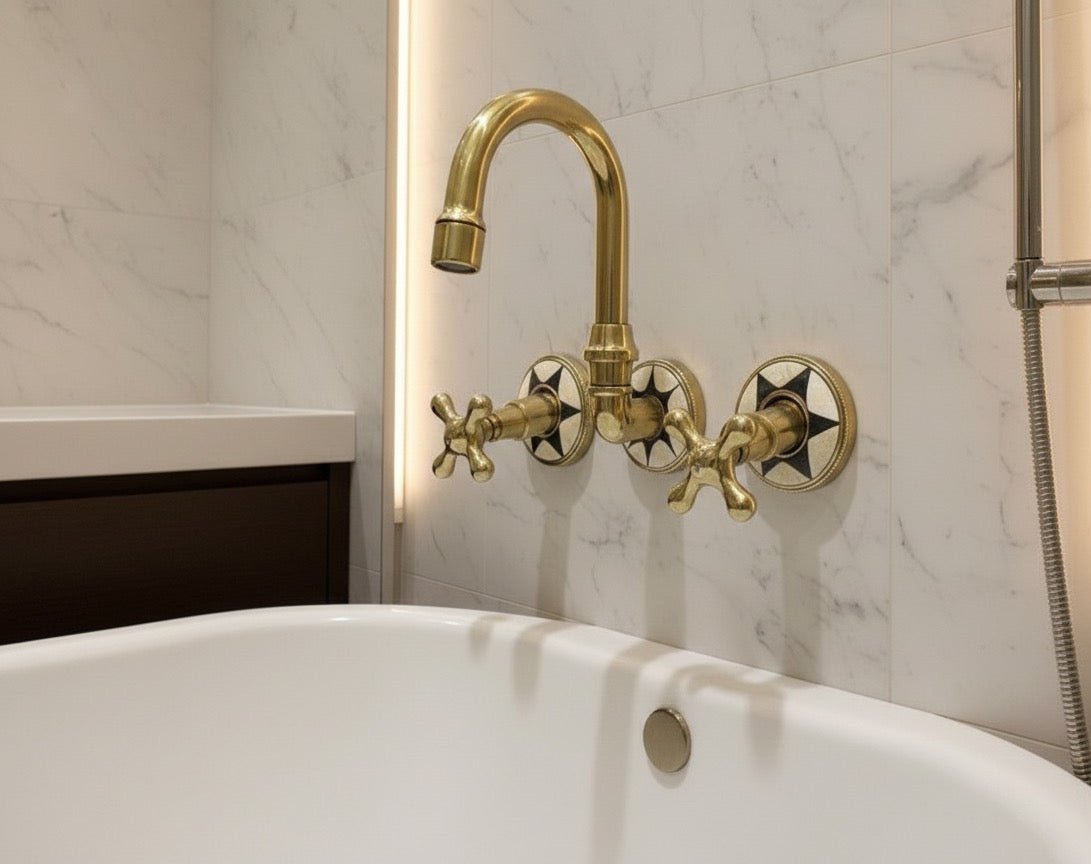 Luxury Wall-Mount Brass Faucet with Inlay Handles - Brasska