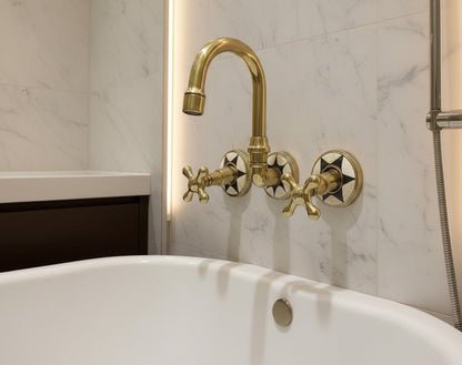 Luxury Wall-Mount Brass Faucet with Inlay Handles - Brasska