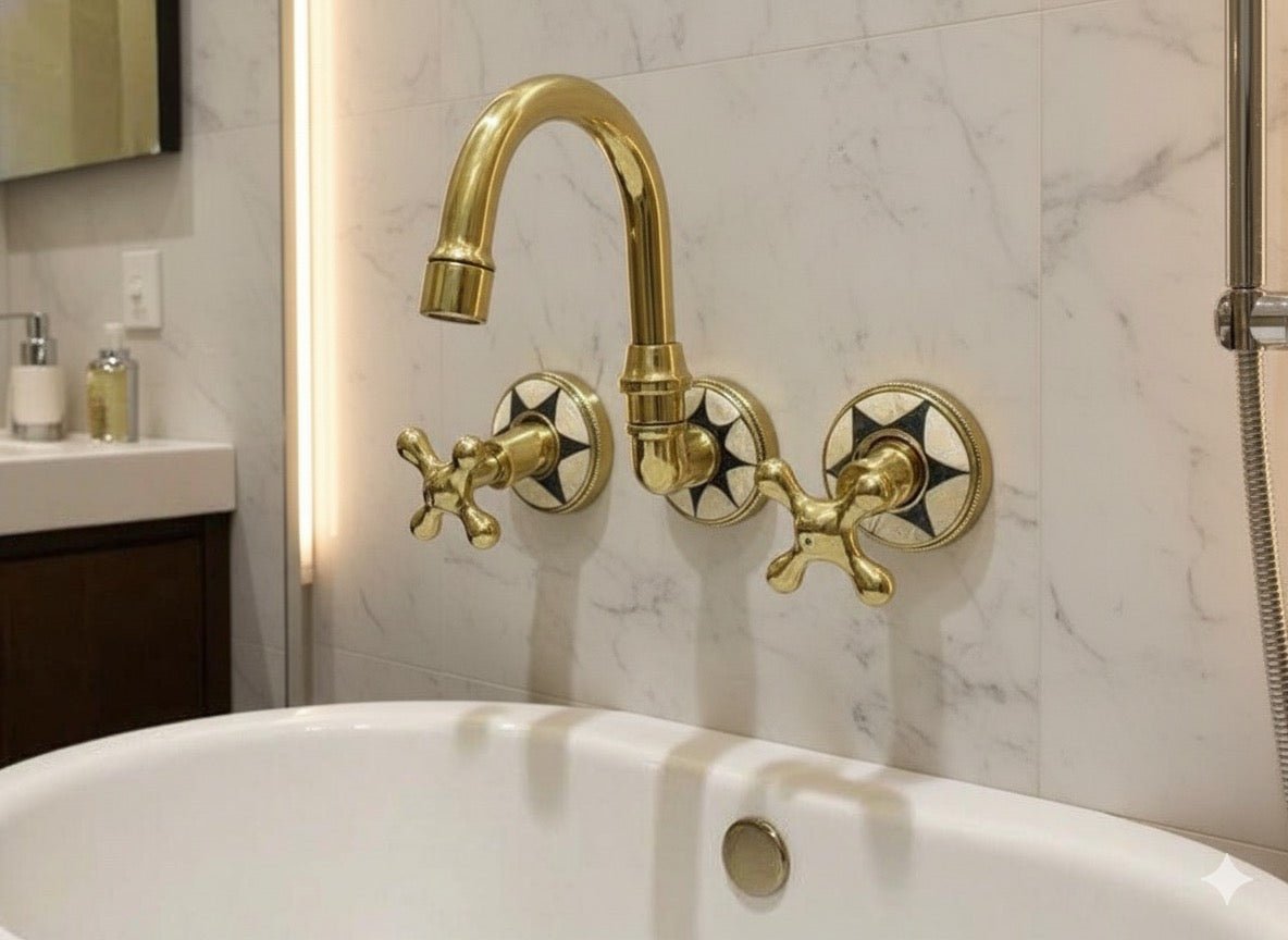 Luxury Wall-Mount Brass Faucet with Inlay Handles - Brasska