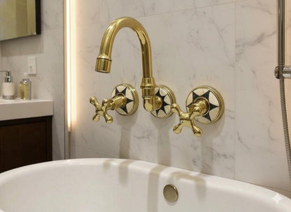Luxury Wall-Mount Brass Faucet with Inlay Handles - Brasska