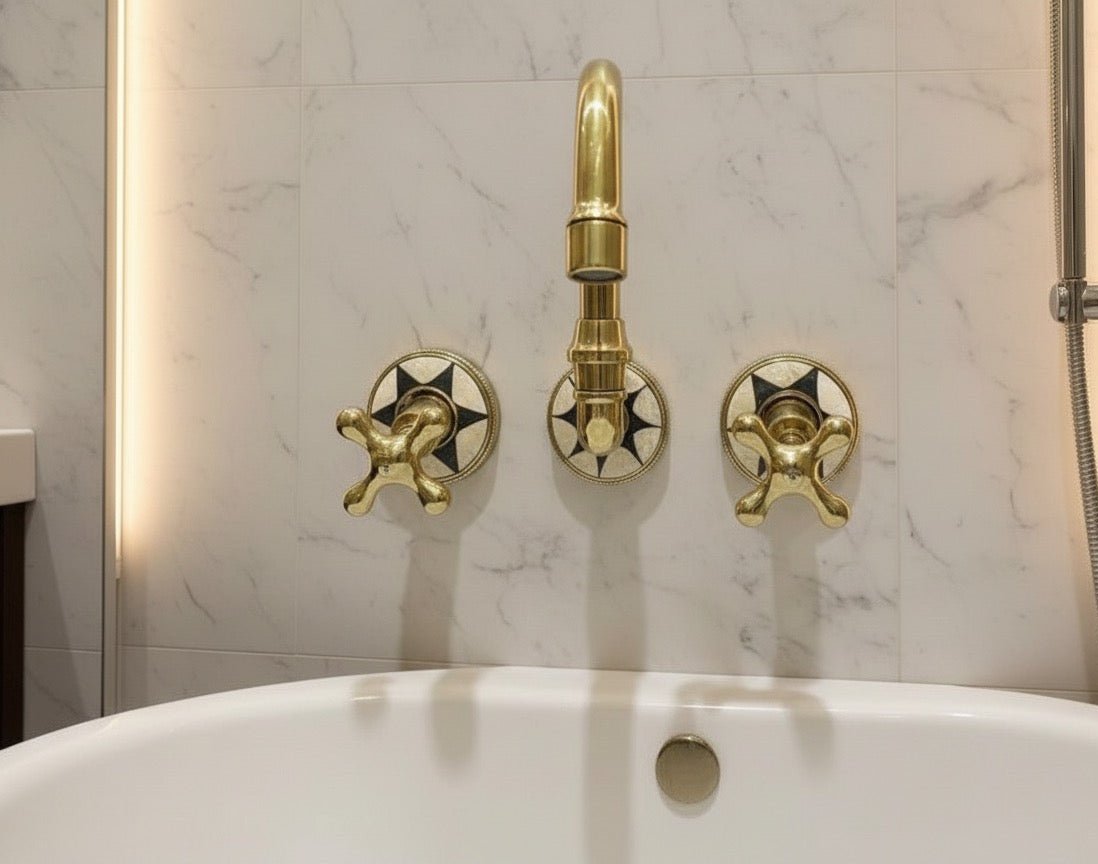 Luxury Wall-Mount Brass Faucet with Inlay Handles - Brasska