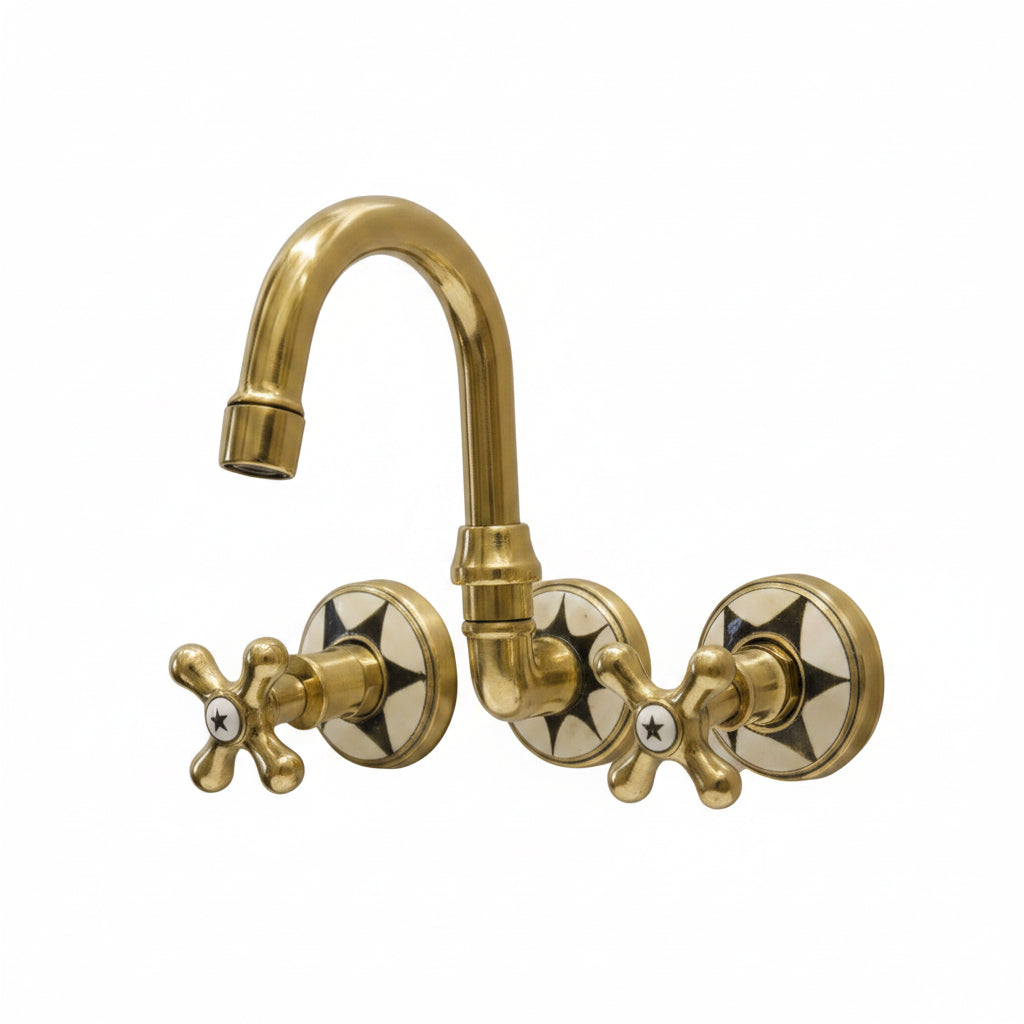 Luxury Wall-Mount Brass Faucet with Inlay Handles - Brasska