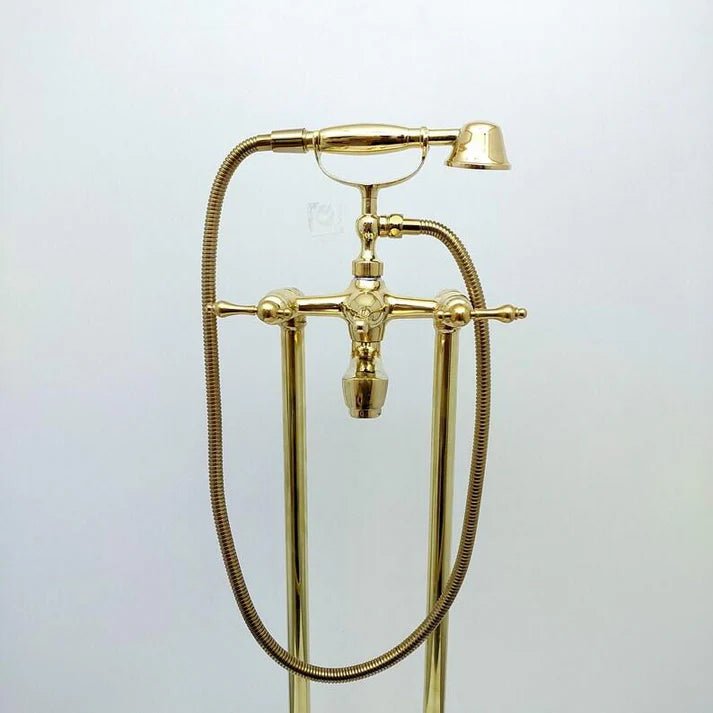nlacquered Brass Tub Filler Bathtub Faucet with Hand Shower - Brasska