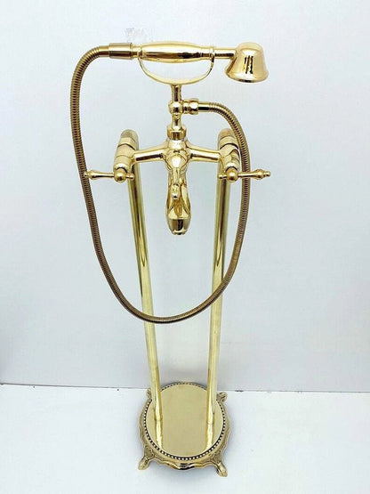 nlacquered Brass Tub Filler Bathtub Faucet with Hand Shower - Brasska