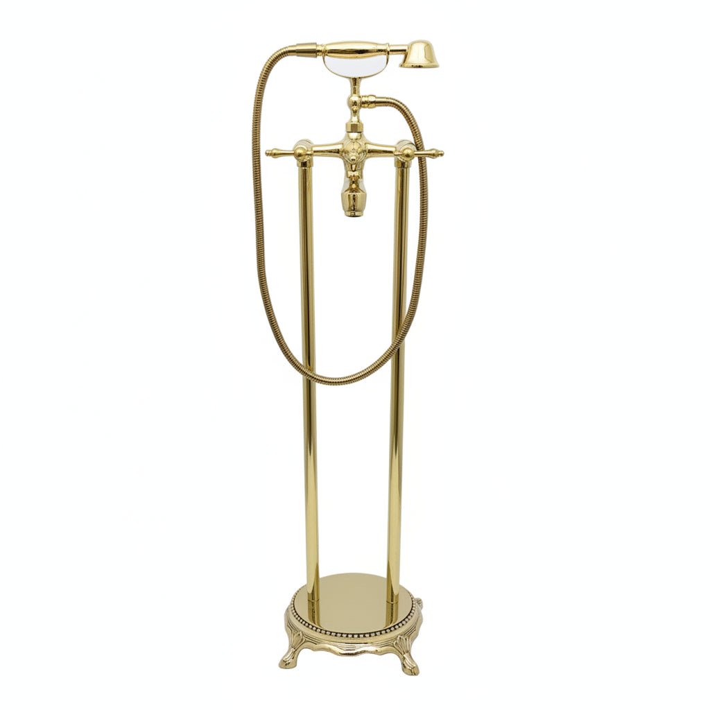 nlacquered Brass Tub Filler Bathtub Faucet with Hand Shower - Brasska