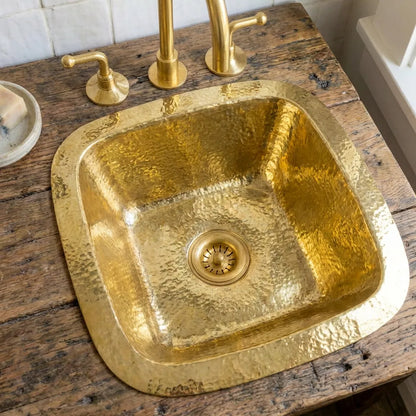 Square Hammered Brass Undermount Sink – Solid Unlacquered Brass Basin