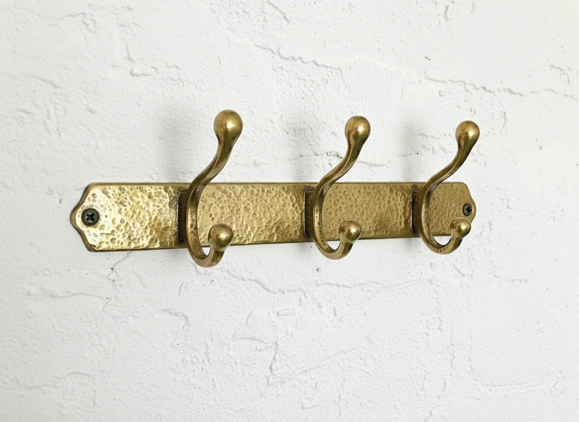 Hammered Solid Brass Wall Hooks – Handmade Unlacquered Coat Rack