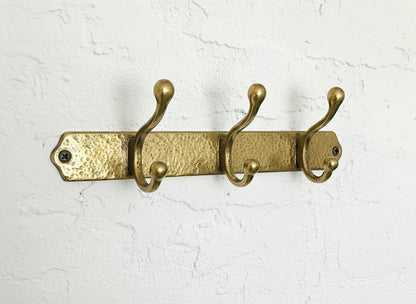 Hammered Solid Brass Wall Hooks – Handmade Unlacquered Coat Rack