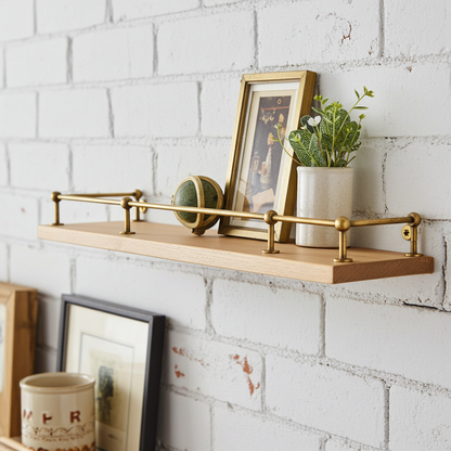 Unlacquered Brass Gallery Rail Shelf – Vintage Wall Shelf with Solid Brass Rod