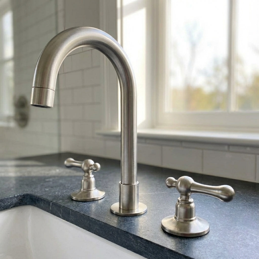 Unlacquered Brass Widespread Vanity Faucet with Lever Handles