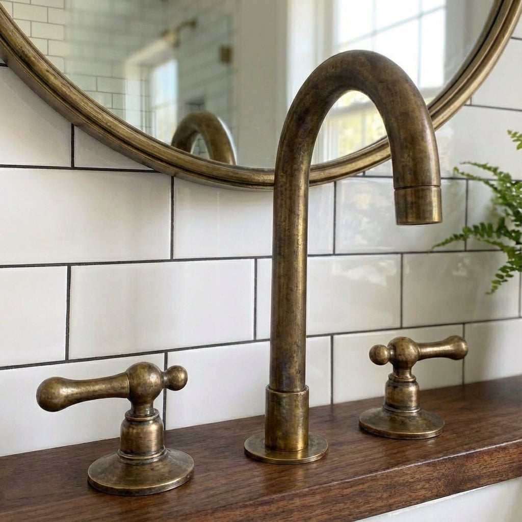 Unlacquered Brass Widespread Vanity Faucet with Lever Handles