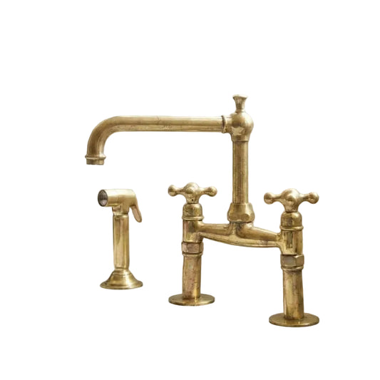 Old-World Unlacquered Brass Bridge Faucet With Traditional Design - Brasska