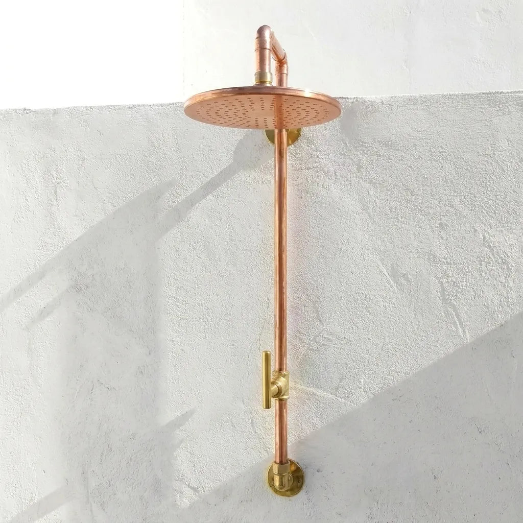 Outdoor Copper Rain Shower System with Single Handle – Wall Mounted Luxury Shower Fixture - Brasska