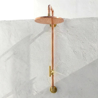 Outdoor Copper Rain Shower System with Single Handle – Wall Mounted Luxury Shower Fixture - Brasska