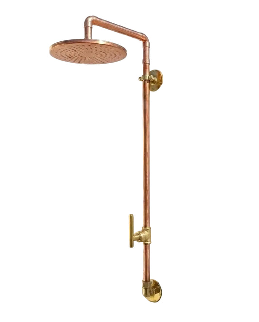 Outdoor Copper Rain Shower System with Single Handle – Wall Mounted Luxury Shower Fixture - Brasska