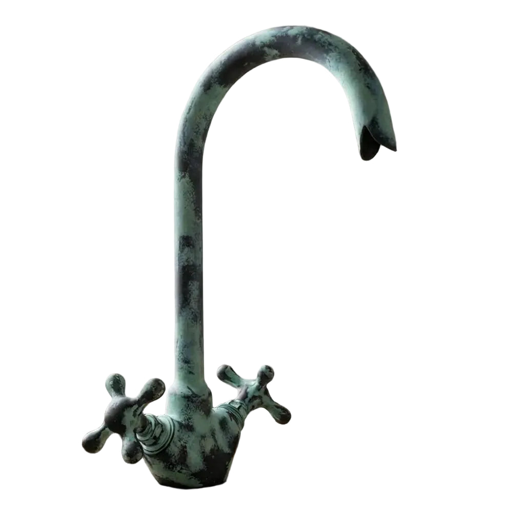 Oxidized Brass Gooseneck Bathroom Faucet with Luxurious Patina - Brasska