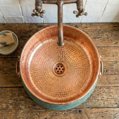 Oxidized Copper Bucket Vessel Sink – Handmade Bathroom Washbasin - Brasska