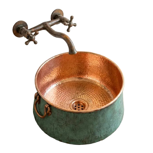 Oxidized Copper Bucket Vessel Sink – Handmade Bathroom Washbasin - Brasska