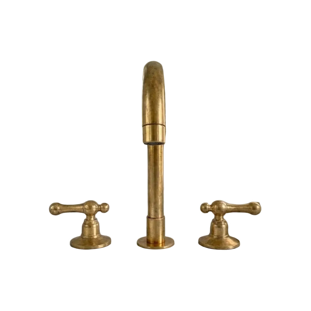 Patina Brass Widespread Bathroom Faucet with Cross Handles - Brasska