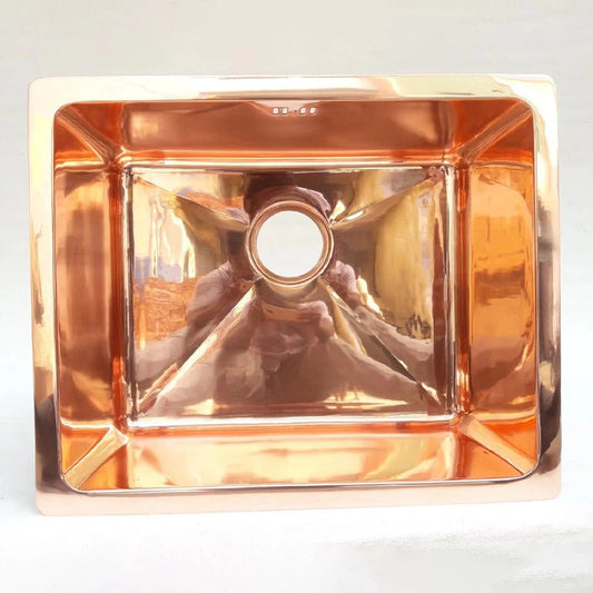 Polished Copper Single Bowl Drop-In Sink – Modern Kitchen Elegance - Brasska
